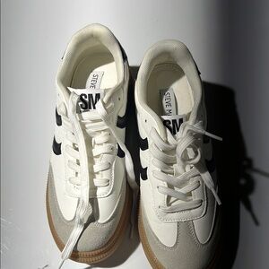 Steve Madden White and Black Sneakers with Brown Sole